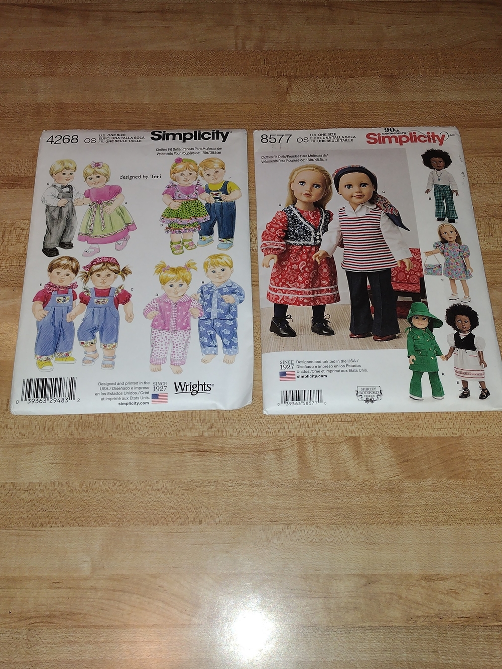 2 Simplicity Doll Clothes Sewing Patterns Lot 8577 4268 Fits 15" 18" Dolls New